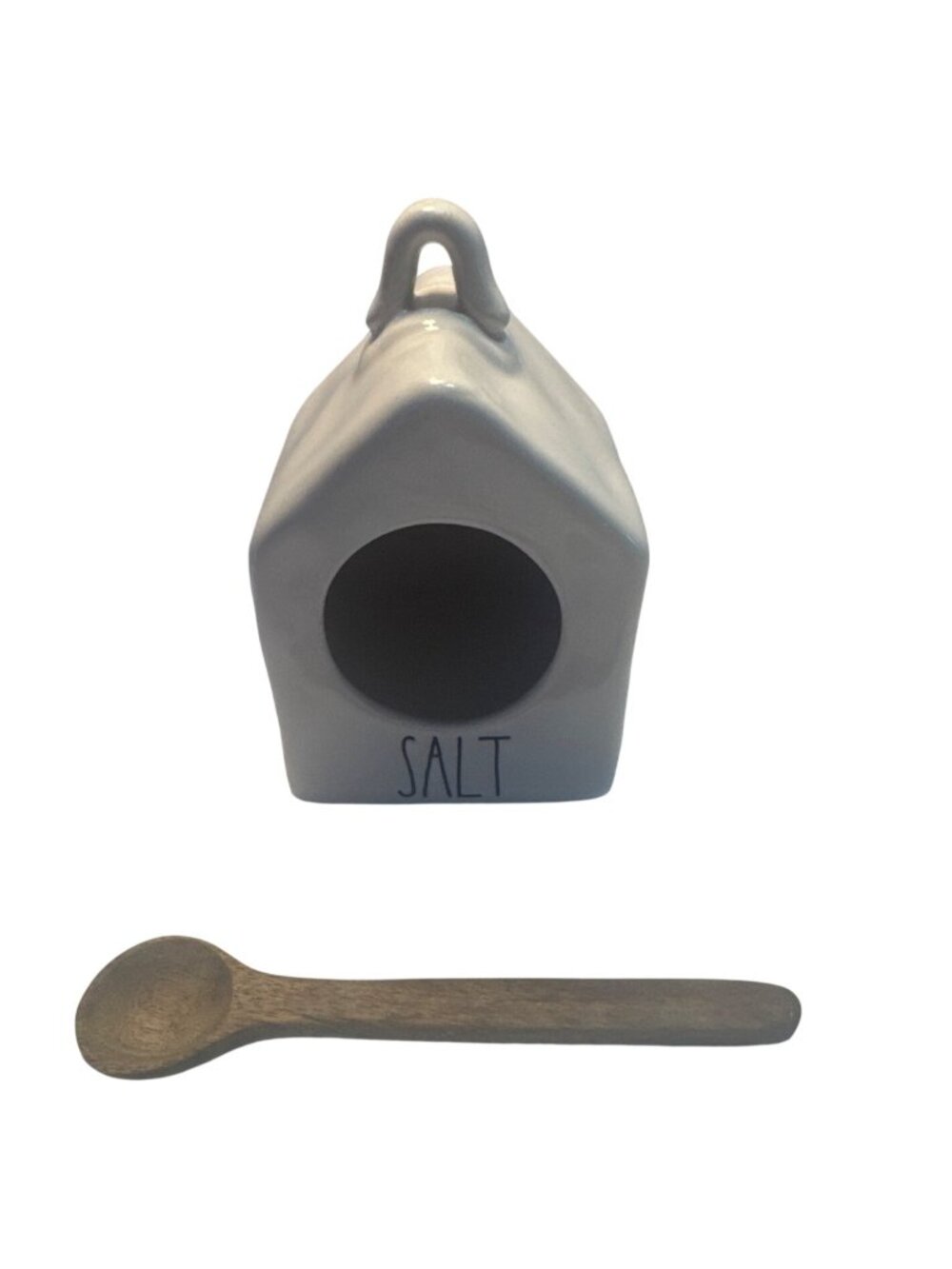Rae Dunn Salt Cellar With Wooden Spoon Ceramic Modern White Kitchen Decor - Picture 3 of 6